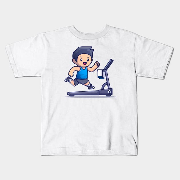 Cute People Running On Treadmill Kids T-Shirt by Catalyst Labs